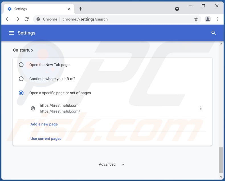 Usuwanie krestinaful.com ze strony domowej Google Chrome