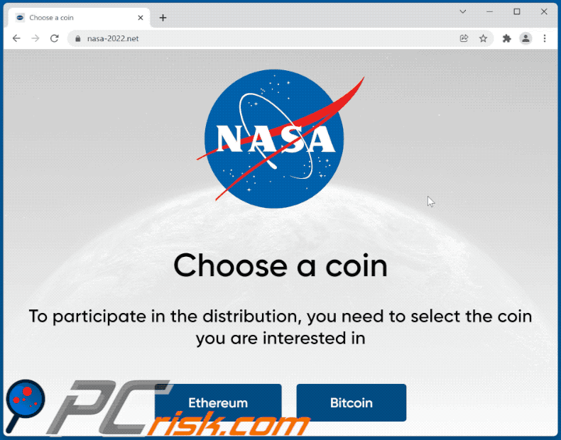 Wygląd oszustwa NASA ETH and BTC Giveaway (GIF)