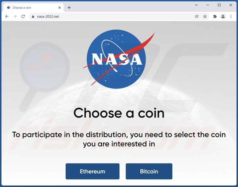 Oszustwo NASA ETH and BTC Giveaway