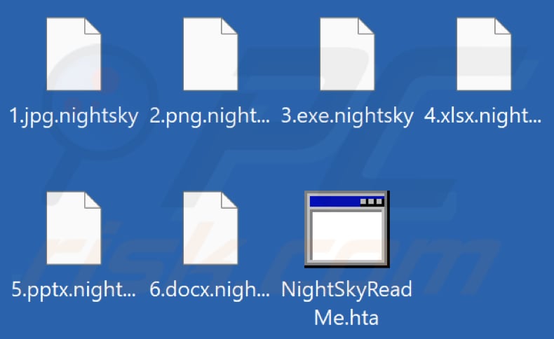Pliki zaszyfrowane przez ransomware Night Sky (rozszerzenie .nightsky)