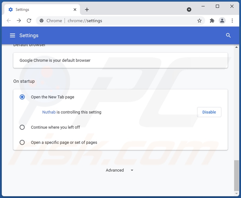 Usuwanie nuhtab.com ze strony domowej Google Chrome
