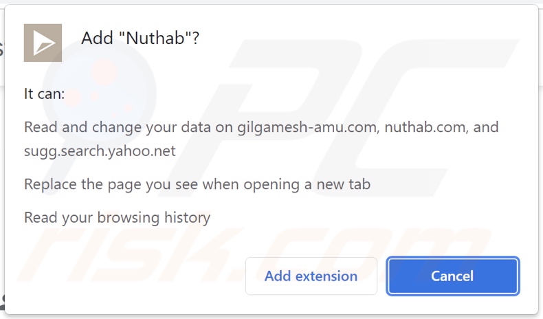 Porywacz przeglądarki Nuhtab proszący o pozwolenia
