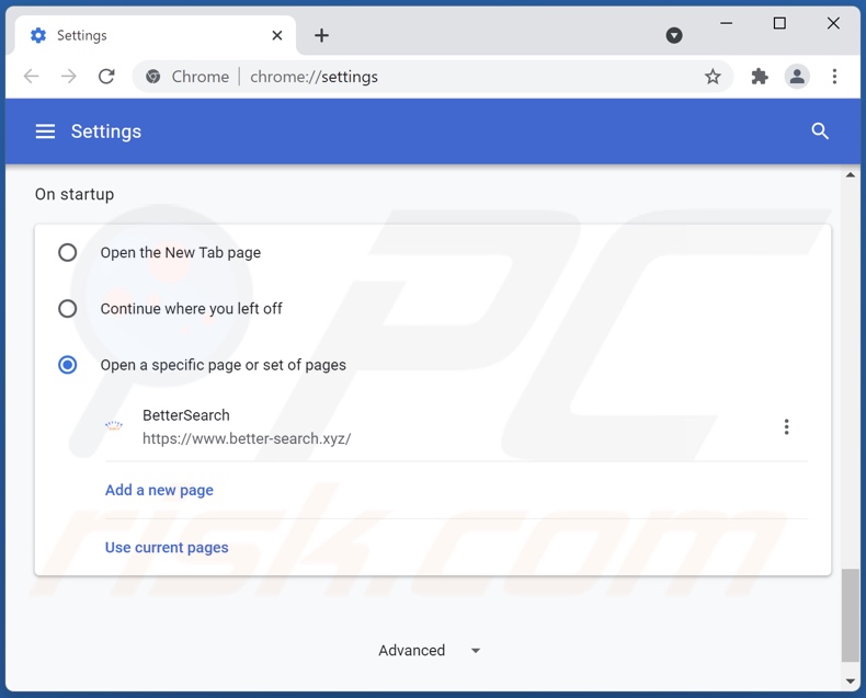 Usuwanie better-search.xyz ze strony domowej Google Chrome