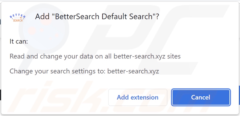 Porywacz przeglądarki BetterSearch Default Search proszący o pozwolenia