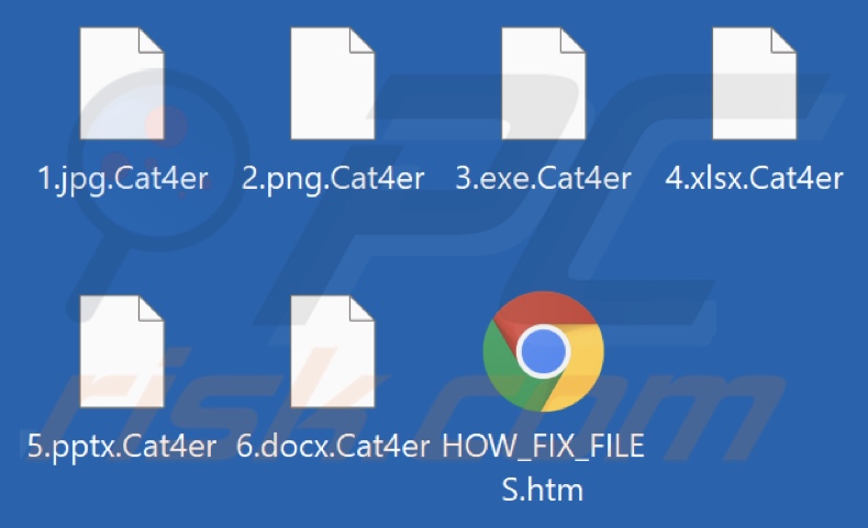 Pliki zaszyfrowane przez ransomware Cat4er (rozszerzenie .Cat4er)