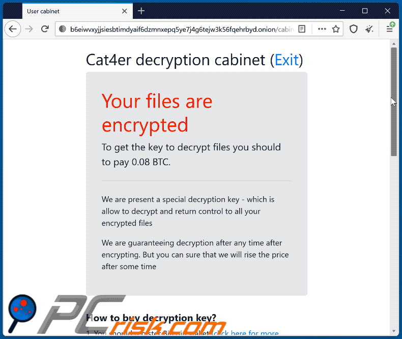Witryna ransomware Cat4er (GIF)