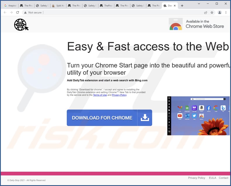 Witryna użyta do promowania porywacza przeglądarki Daily Tab