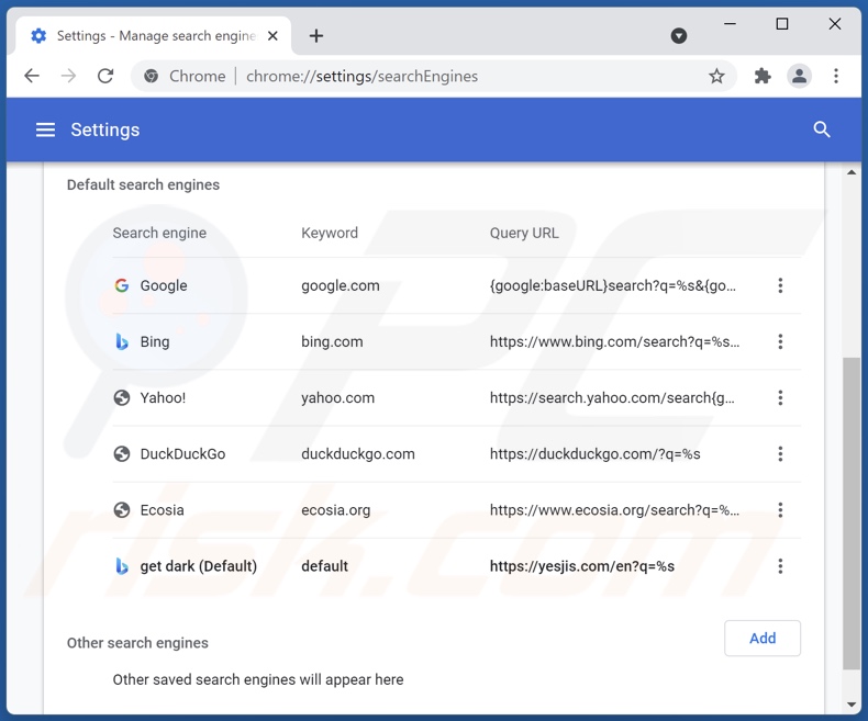 Usuwanie yesjis.com z domyślnej wyszukiwarki Google Chrome