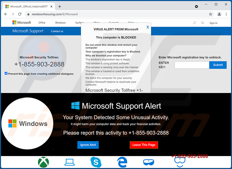 Oszustwo pop-up Microsoft Support Alert (2022-02-10)