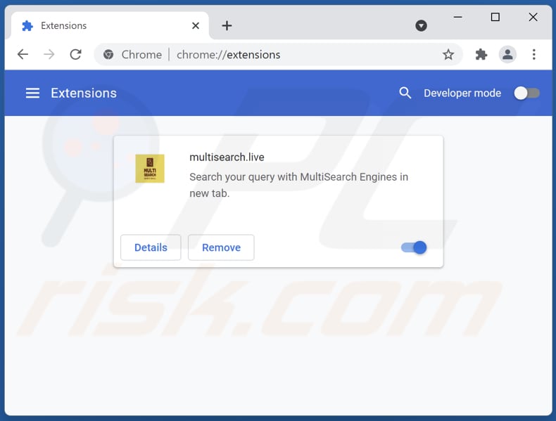Usuwanie rozszerzeń powiązanych z search.multisearch.live z Google Chrome