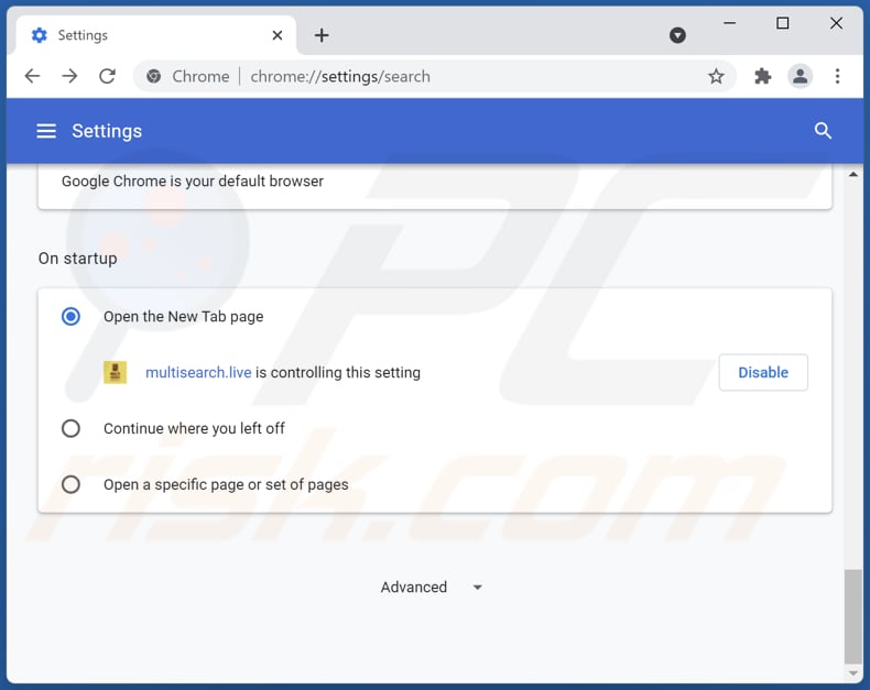 Usuwanie search.multisearch.live ze strony domowej Google Chrome