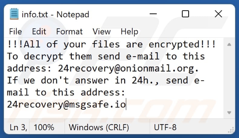 Plik tekstowy ransomware MURK (info.txt)
