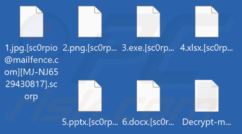 Pliki zaszyfrowane przez ransomware Scorp (rozszerzenie .scorp)