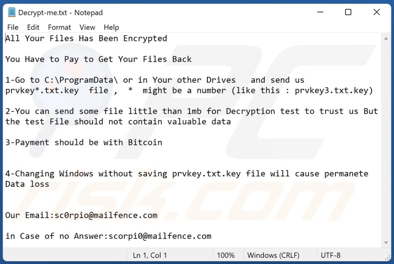 pliki tekstowe ransomware Scorp (Decrypt-me.txt)