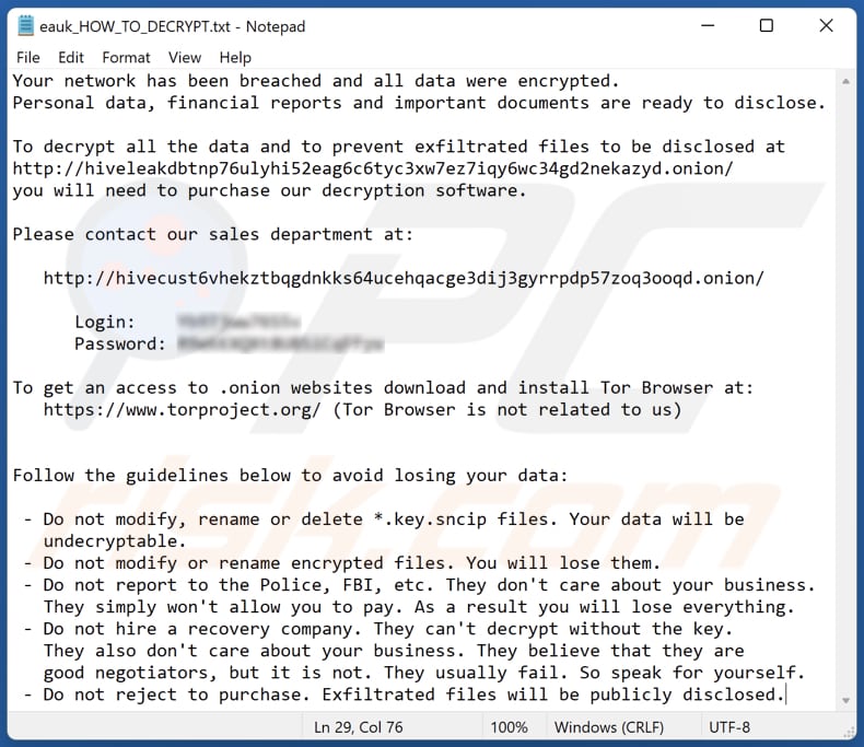 Plik tekstowy ransomware Sncip (eauk_HOW_TO_DECRYPT.txt)