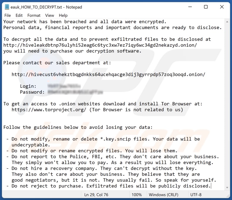 Plik tekstowy ransomware Sncip (eauk_HOW_TO_DECRYPT.txt)