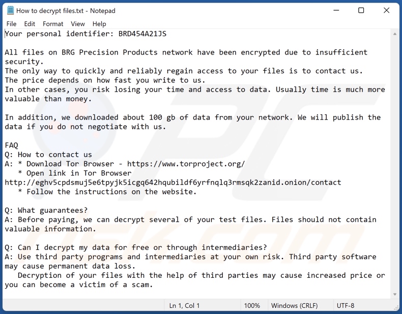 Notatka z żądaniem okupu ransomware TargetCompany (brg)(How to decrypt files.txt)