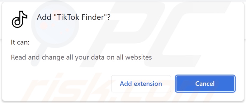 Adware TikTok Finder proszące o pozwolenia