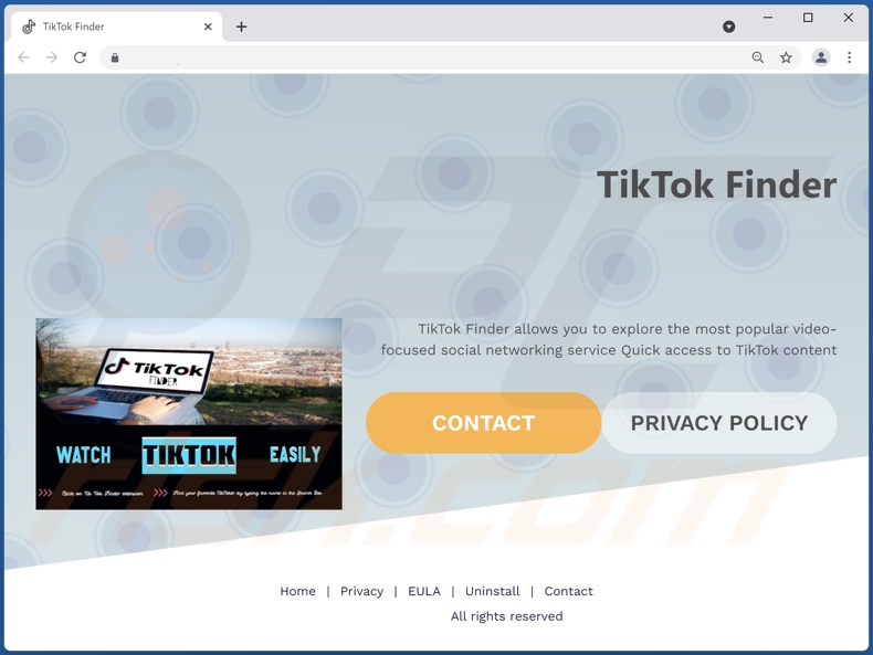 Witryna promująca adware TikTok Finder