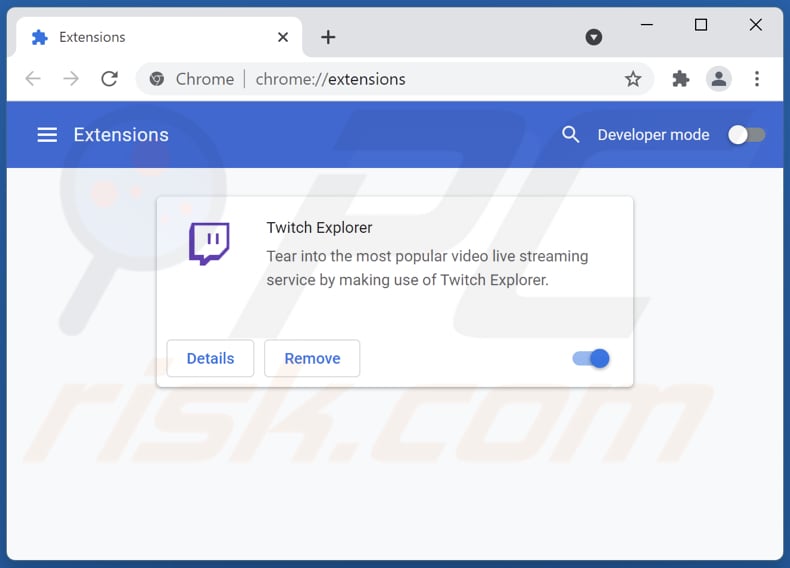 Usuwanie adware Twitch Explorer z Google Chrome krok 2