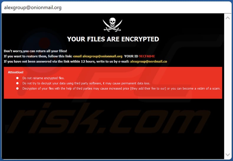 Notatka z żądaniem okupu ransomware xgpr w oknie pop-up