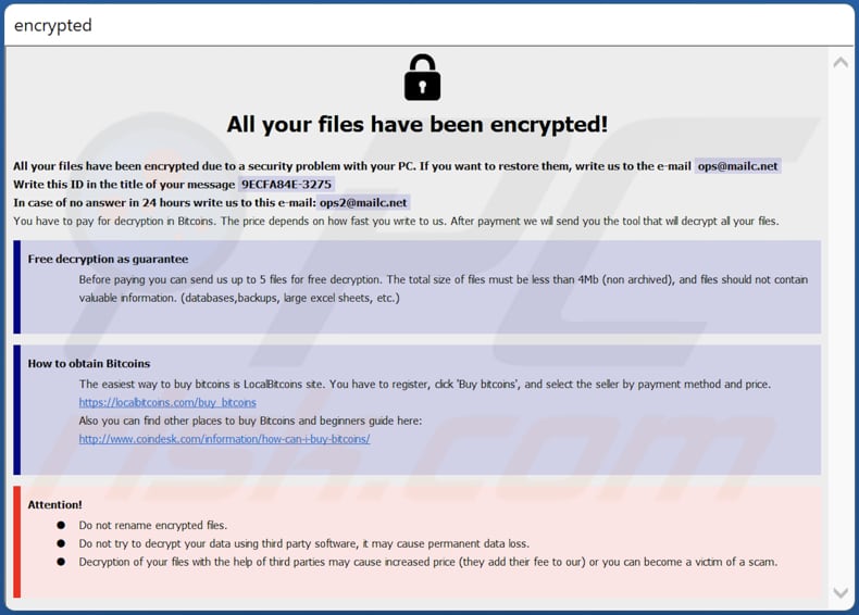 Okno pop-up ransomware ZOZL (info.hta)