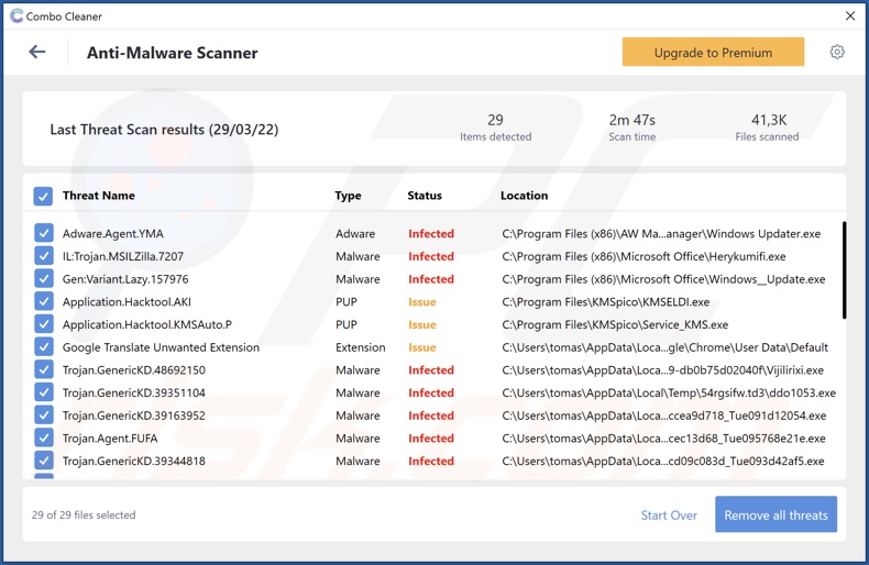 Wykrycia malware 1xExujJunyRVG8MWnEgxdHkVwW7xSzntZ przez Combo Cleaner