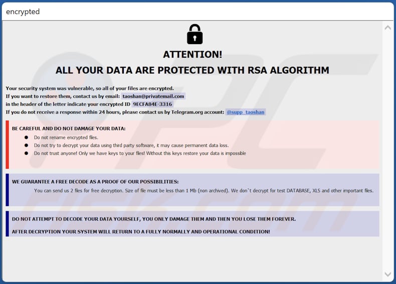 Informacja o okupie za oprogramowanie ransomware DIKE w wyskakującym okienku (info.hta)