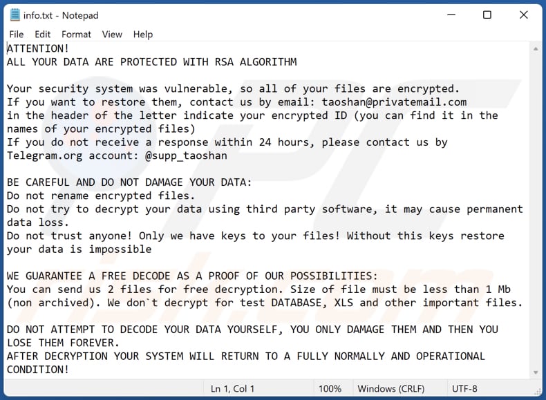 Plik tekstowy ransomware DIKE (info.txt)