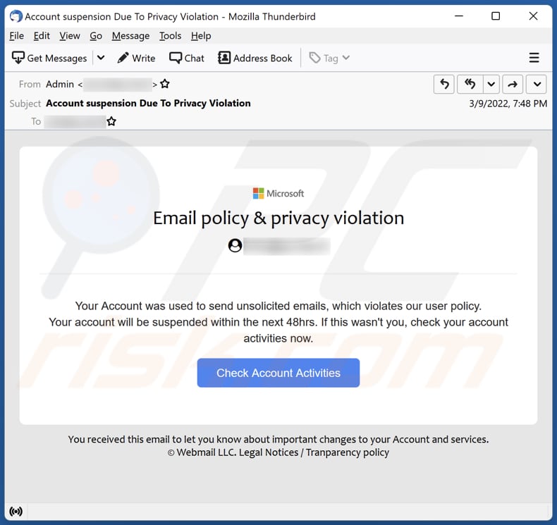 Oszustwo e-mailowe Email policy & privacy violation