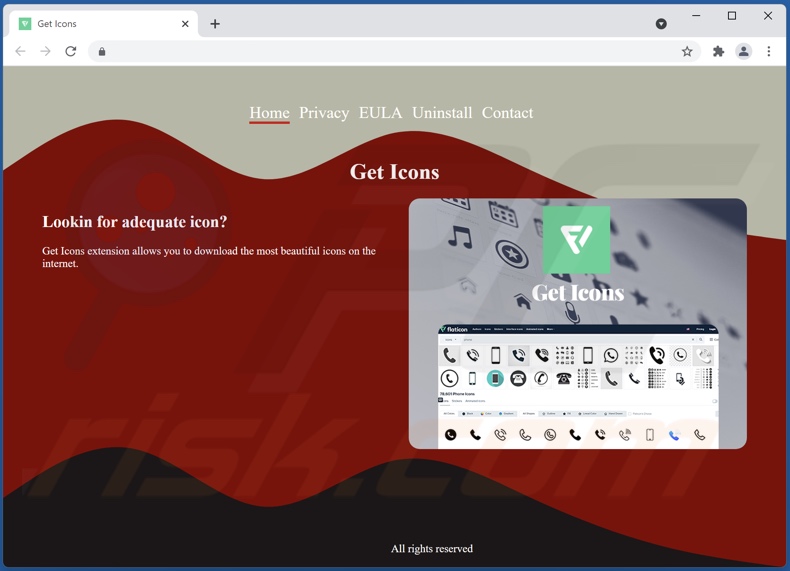 Witryna promująca adware Get Icons