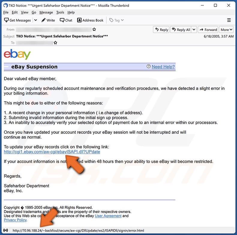 E-mail promujący treści HTML/Phishing