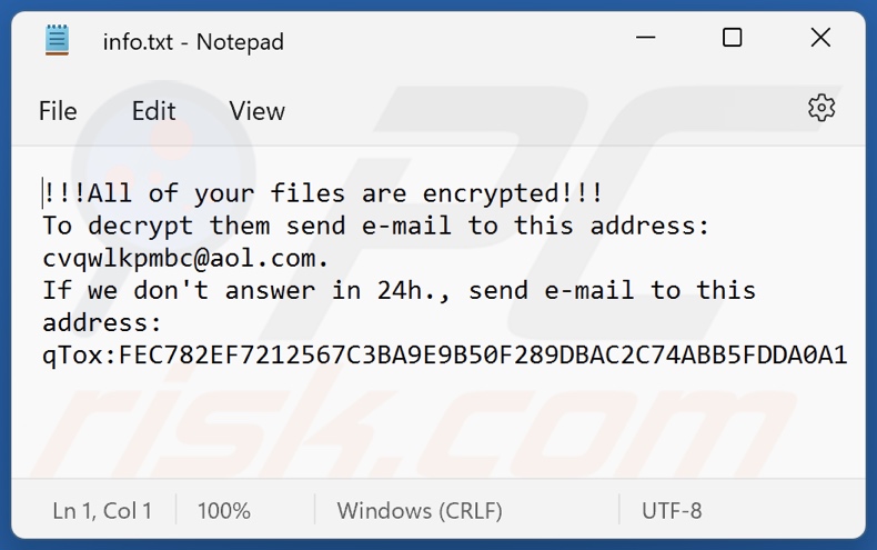 Plik tekstowy ransomware LKS (info.txt)