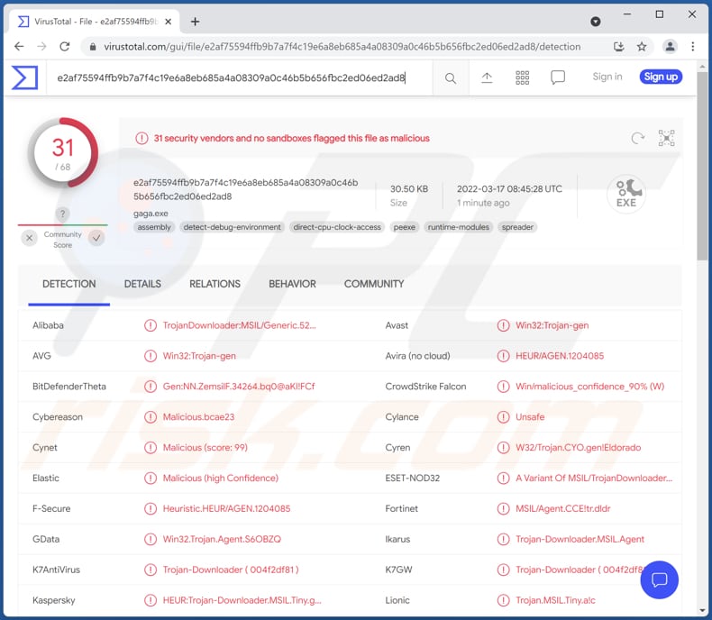 Malware MSIL/TrojanDownloader.Agent