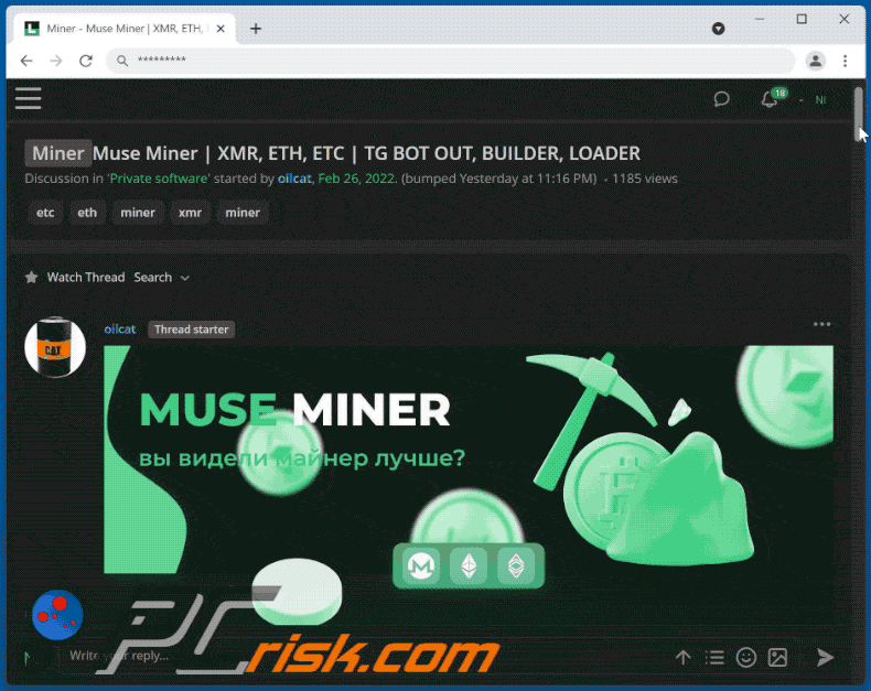 muse miner promowany na forum hakerskim