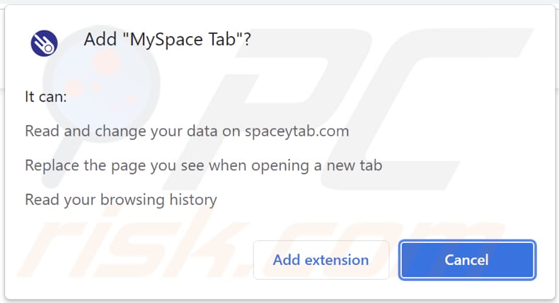 Powiadomienie przeglądarki porywacza przeglądarki myspace tab