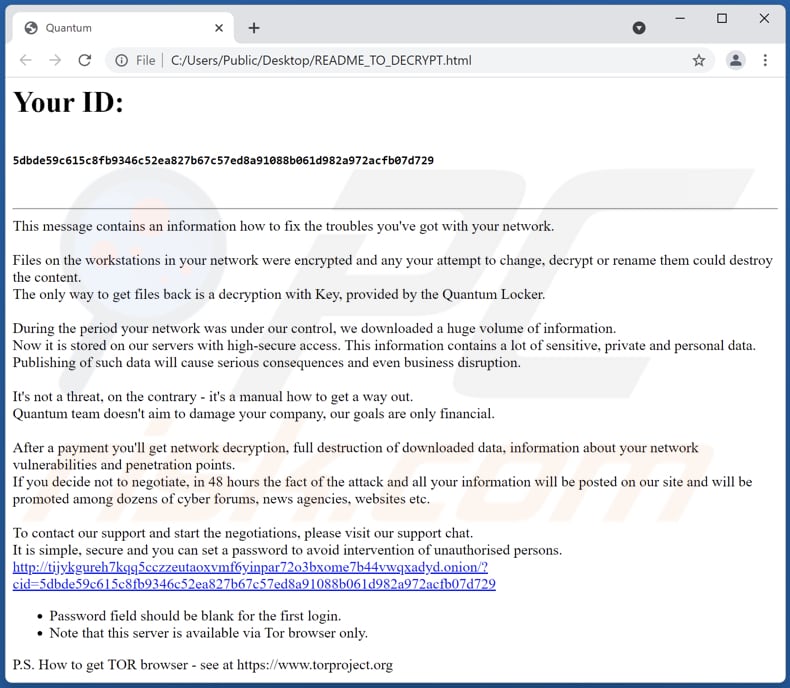 Plik HTML ransomware Quantum (README_TO_DECRYPT.html)