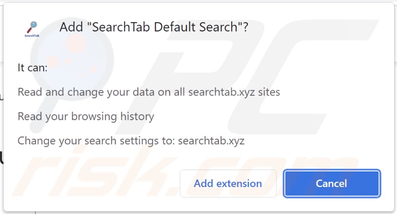 Powiadomienie przeglądarki porywacza przeglądarki searchtab default search browser