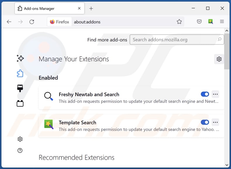 Usuwanie rozszerzeń powiązanych z searchtab.xyz z Mozilla Firefox