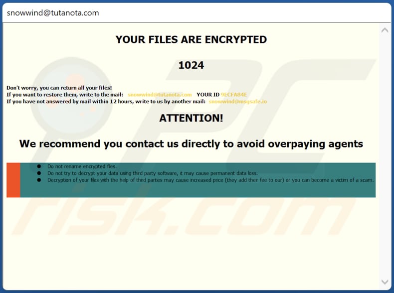 Okno pop-up ransomware snwd