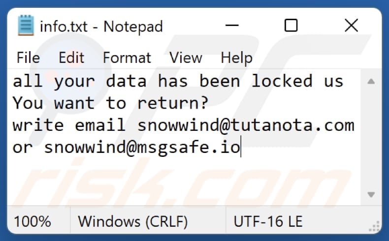 Plik tekstowy ransomware Snwd (info.txt)
