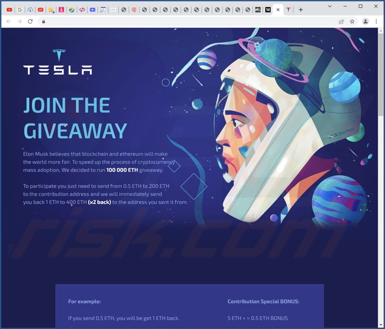 Fałszywy konkurs tesla giveaway 100k eth