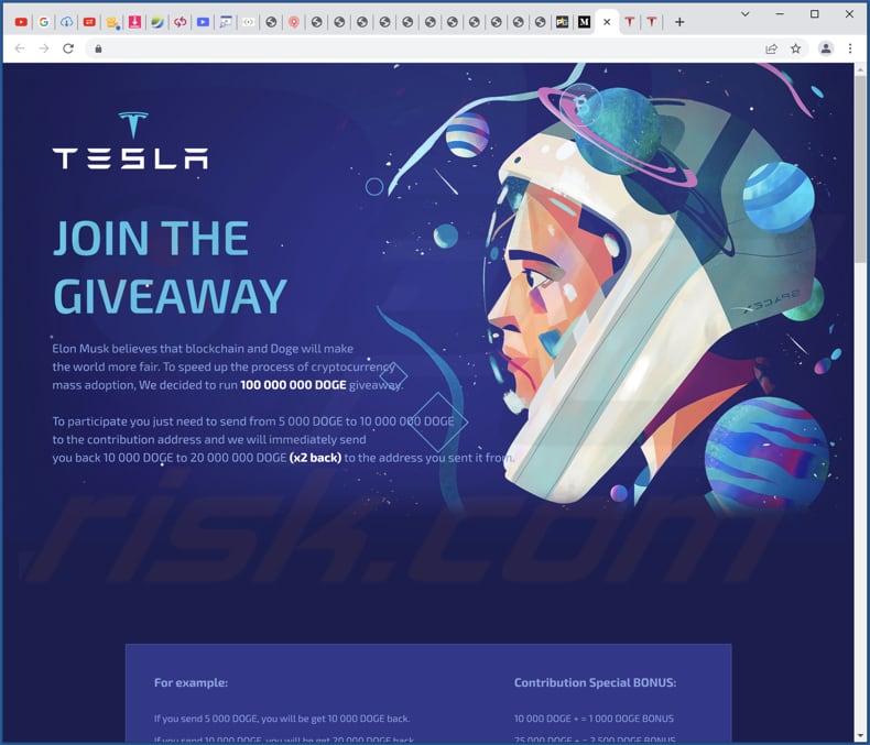 Fałszywy konkurs tesla giveaway 1 million doge