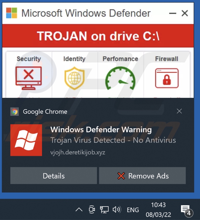 Wykryte oszustwo adware spyware TROJAN Zeus2021 promowane poprzez powiadomienie przeglądarki