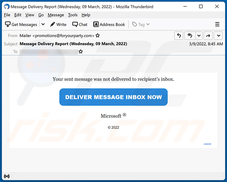 Spam Your sent message was not delivered to recipient's inbox
