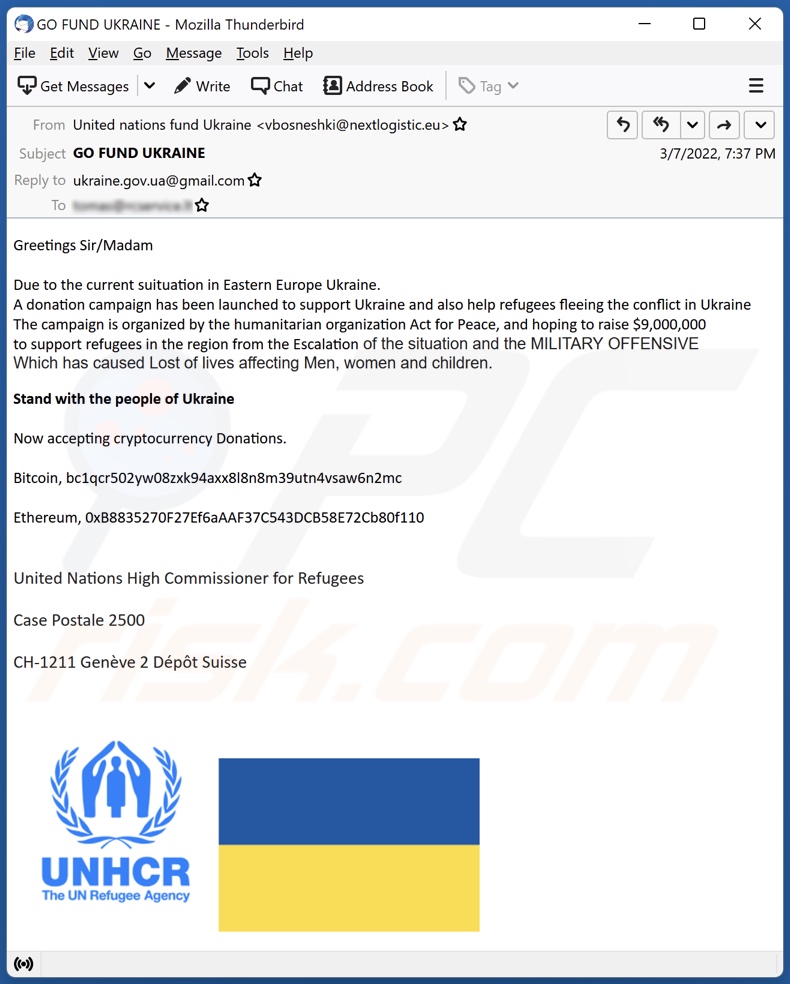 E-mailowa kampania spamowa UNHCR