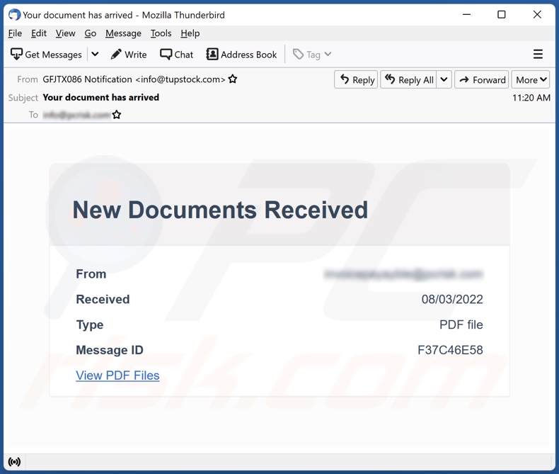 Przykład e-maila oszustwa phishingowego Zoho