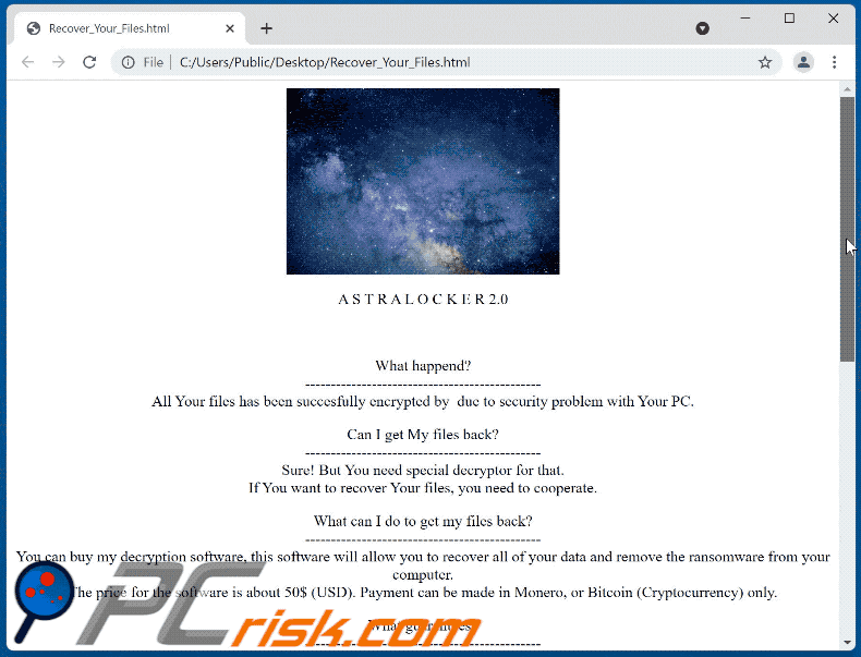 Plik Recover_Your_Files.html ransomware AstraLocker 2.0