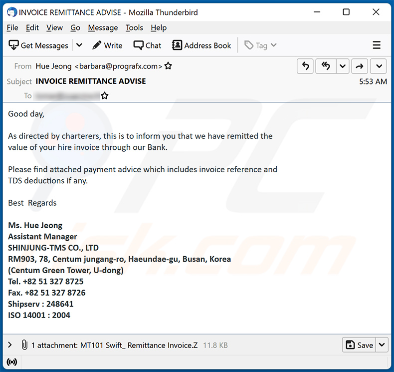 E-mail spamowy o tematyce Bank Payment rozsyłający malware FormBook