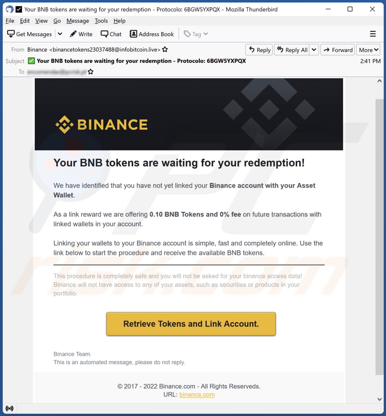 E-mailowa kampania spamowa Binance